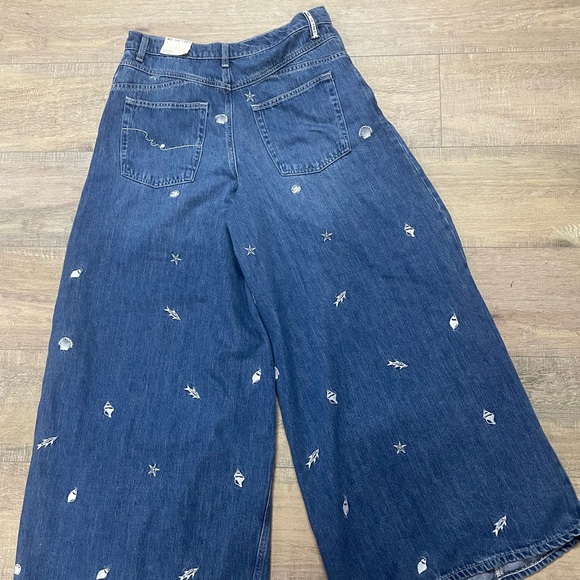 We The Free Dark Blue Embroidered Flare Jeans - Picture 3 of 7
